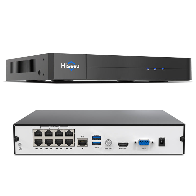 Hiseeu YNVR-P-8 8 Port 4K PoE Network Video Recorder NVR Support 4K 2K 8MP 5MP 3MP 1080P PoE Camera with Motion Alarm 24/7 Recording Smart Playback Free Remote Access Extendable to 16 Channels