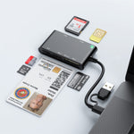 Rocketek CR375-B 6-in-1 Smart Card Reader for Smart SIM SD TF M2 MS Cards with USB-A/USB-C Interface Plug and Play