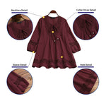 LinkMejor Women's Shirt Solid Lace Blouse Eyelet Lace Patchwork 3/4 Length Sleeve Top Summer Daily Casual Shirts