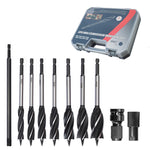 LinkMejor Hex Shank Wood Drill Bit Set 8 Pieces High Speed Steel Spiral Auger Drill Bits for Precise Woodworking Hole Enlarging with Extension Rod and Storage Case
