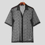 LinkMejor Men's Hollow Lace Loose Short Sleeve Shirts