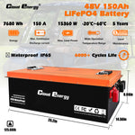 [US Direct] Cloudenergy 48V 150Ah LiFePO4 Deep Cycle Battery Pack for Golf Cart 7680Wh 15360W Energy Built-in 300A BMS 6000+ Cycles Life for RV, Marine,Golf Cart, Most of Out-Door Power Applications CL48-150G
