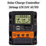 Solar Charge Controller 12V/24V Auto 100A PWM Photovoltaic Regulator Dual USB Output LCD Display Lead-Acid Lithium Batteries
