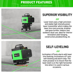 LinkMejor 4D 16 Line Green Laser Level IP54 Self-Leveling 4000mAh Battery Touch Screen for Indoor/Outdoor Construction