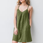 LinkMejor Solid Pocket Spaghetti Strap Backless Dress For Women