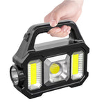 LinkMejor Portable Strong Camping Light USB Charging Solar LED Handheld Flashlight Multifunctional Power Display With Side Light for Mountaineering Hiking Work Torch