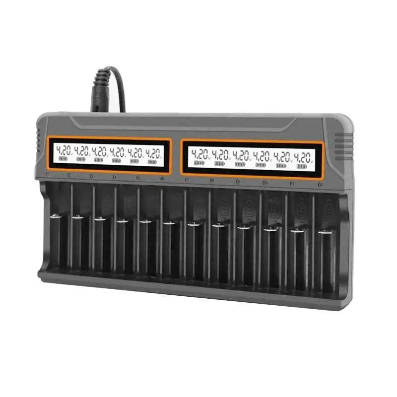 Intelligent Charging Adapter 12 Bay Battery Charger LCD Display Multi Slot Supports 18650/AA/AAA Battery Overcharge Protection Heat Dissipation Fast Charging Efficient Power Supply