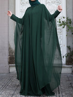 LinkMejor Plus Size Women Chiffon Kaftan Tunic Two-Piece Detachable Outside Bat Long Sleeve Maxi Dress