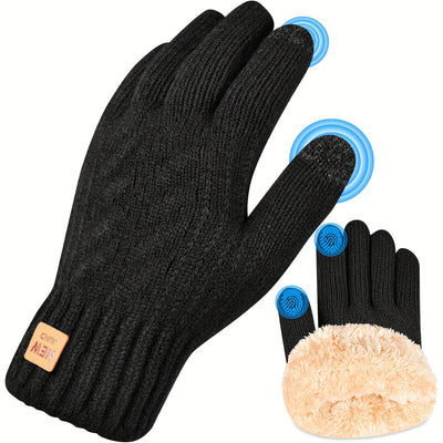 LinkMejor Touch Screen Double-Layer Thick Velvet Thermal Winter Gloves for Men Women Coldproof Warm Knitted Gloves for Outdoor Sports Skiing Cycling