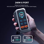 [GaN Tech] LinkMejor® BW-S31 240W 6-Port USB PD Charger 4USB-C+2USB-A QC PD Digital Display Fast Charging Desktop Charging Station for iPhone 16 16 Pro 15 14 13 Pro Max for MacBook Pro for Airpods for Apple Watch