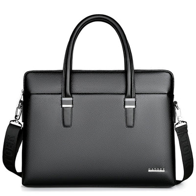Men's Business Leather Briefcase Solid Simple Fashion 14'' Laptop Handbag Waterproof Large Capacity Shoulder Crossbody Bag