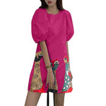 VONDA Women Bubble Short Sleeve Midi Dress Animal Print Cute Crew Neck Beach Dress Plus Size