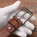 LinkMejor 130cm Genuine Leather Mens Pinch-buckle Belt with Box Birthday Gift for Husband Father Son