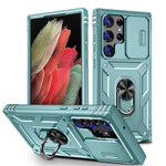 Multi-layers Shockproof Mobile Phone Case with Metal Patch Ring Holder Hard PC+TPU Protective Case for Samsung Galaxy S23 Ultra