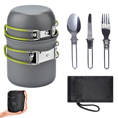 Lightweight Aluminum Alloy Camping Pot Hiking Picnic Tourist Tableware Set Outdoor Stove Pot Pan Plastic Bowl Outdoor Cookware