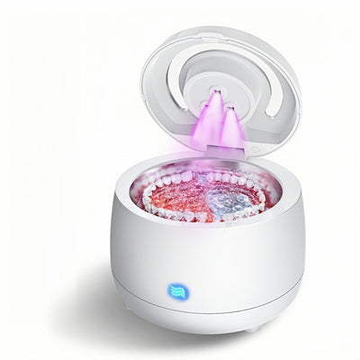 Tevorex Ultrasonic Denture Cleaner with UV Sterilization 180ml Tank 360° Deep Cleaning 3 Min Timer Portable Cleaner for Dentures Retainers Jewelry