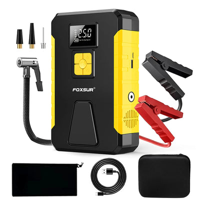 LinkMejor Multi-function 2 In 1 Car Jump Starter Air Pump Portable Air Compressor Auto Tire Inflator Emergency Power Supply with LED Emergency Light