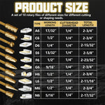 Titanium Carbide Burr Set Die Grinder Bits Tungsten Rotary File Golden Coating High Speed Single Double Cut Multi Shape for Metal Wood Plastic Stone Engraving Cutting
