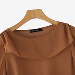 LinkMejor Women's Blouse Elegant Ruffle Sleeve Solid Crew Neck Plain Summer Shirt Pullover Top