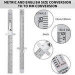 Flexible 6 Inch 15 cm Stainless Steel Pocket Ruler with Metric and Imperial Scale Detachable Clip Conversion Table Clear Graduation