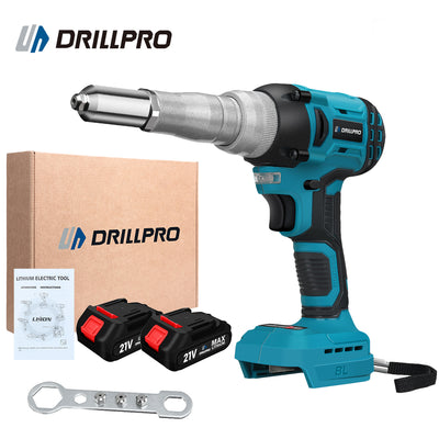 Drillpro 720W Brushless Electric Rivet Gun High Power Cordless Tool with 2000RPM Speed 588N.M Torque Suitable for 2.4~5.0mm Rivets Compatible with Mak 18V Battery Powerful Efficient Versatile
