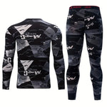 LinkMejor Men's Thermal Set, Long Johns Set, 2 Pcs Letter Print Compression Thermal Base Layer Set, Moisture Wicking & Breathable Basic Long Sleeve & Leggings Men Warm Underwear Set, Men's thermal clothing For Outdoor Skiing Running