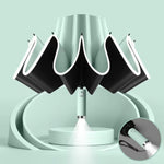 Automatic Folding Reverse Sun Umbrella Upgraded Windproof Design with Reflective Strip LED Light Convenient Handle Rainproof