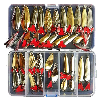 LinkMejor Hot Brilliant Metal Jig Spoon Fishing Lure Set 35pcs Wobblers Kit Pike Spoon Bait Fishing Tackle for Lake River Sea