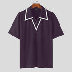 LinkMejor Mens Fashion Design Spliced Collar Shirt Comfortable Fabric Short Sleeve Zipper Lapel Top for Male S-5XL