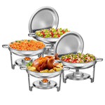 Warmounts 1/2/4/6 Pack Chafing Dish Buffet Set, 5QT Round Buffet Servers and Warmers Set, Stainless Steel Catering Food Warmer with Glass Lid & Holder for Party Home Garden Wedding