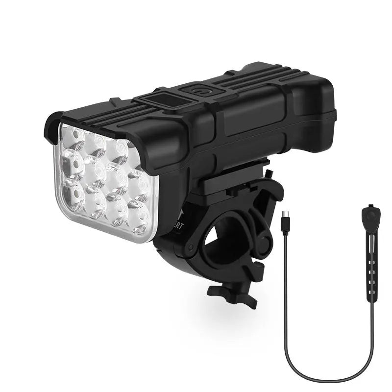3 in 1 Multifunctional Bike Headlights 12 LED Beads 500Lm Brightness 140dB Bell Alarm 1800mAh Battery Display Power Bank IPX65 Waterproof USB-C Rechargeable 360-degree Adjustment Bicycle Front Light for Night Cycling