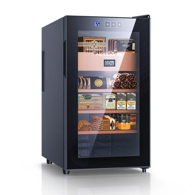 LinkMejor 48L Cooler Humidor, Electronic Cooler Humidor with Heating (300 Capacity) with Spanish Cedar Wood Shelves & Drawer with Hygrometer, Upgraded Version Cooler Humidor, 1.7 Cu Ft