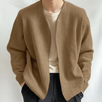 LinkMejor Mens Textured Casual Long Sleeve Jacket Collarless Cardigan Jacket Coat Large Size for Big Men S-5XL