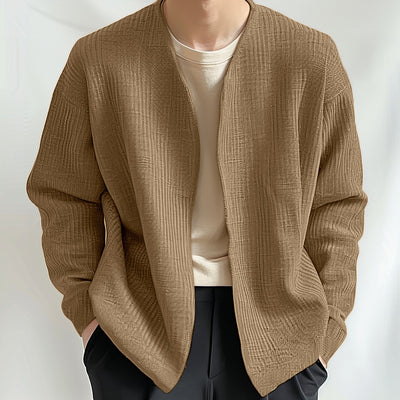 LinkMejor Mens Textured Casual Long Sleeve Jacket Collarless Cardigan Jacket Coat Large Size for Big Men S-5XL