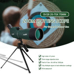 SvbonySV28 Spotting Scope 25x-75x Wide Zoom Range 70mm Large Aperture K9Porro High-Index 45° Angle Eyepiece Dynamic Focus IPX4 Waterproof Portable Telescope for Birdwatching Camping
