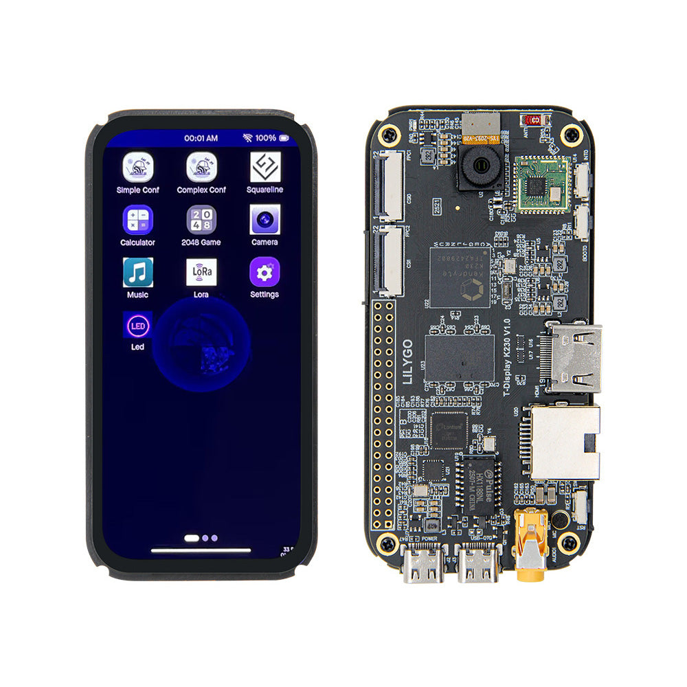 LinkMejor T-Display K230 Development Board 4.1 Inch AMOLED Touchscreen Dual 64-Bit RISC-V CPU 8Gb LPDDR4 2MP 1080P Camera WiFi RJ45 LoRa Communication