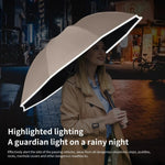 10 Ribs Fully Automatic Handle Umbrella 106cm Detachable Handle Reverse Opening UV Umbrella with Windproof Reflective Stripe Reverse Fold Umbrella Carabiner Travel
