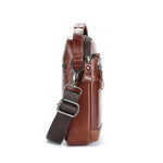 LinkMejor 8inch Cowhide Leather Men's Shoulder Bag Retro Fashion Cross Body Bag with Hand Band Multiple Zipper Pocket Capacity Business Casual Travel Messenger Bag