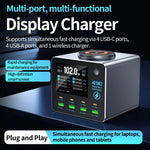 [GaN Tech] WLX-F1 140W 8-Port USB PD Charger with Smart Digital Display 4USB-A+4USB-C+Wireless Charger Pad Support PD QC PPS FCP SCP Fast Charging Desktop Charger Station EU Plug for iPhone 17 17Pro 16 Pro Max 15 14 for Xiaomi 17pro for OPPO