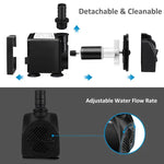 30W Ultra Quiet Submersible Water Pump 550GPH High Lift for Aquariums Fish Tanks Ponds Hydroponics Statuary with 3 Nozzles US/EU Plug Option