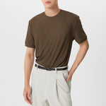 LinkMejor Mens Solid Color Rib Knitted Crew Neck T-Shirt Comfortable Breathable Short Sleeve Tshirt for Summer