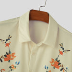 LinkMejor Mens Floral Print Lapel Collar Short Sleeve Shirt Casual Daily Button Up Lapel Top FOR Men S-5XL