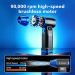 Drillpro G1 Cordless 550g Wind Pressure Turbo Fan 10,000mAh Peak Battery 9 Speed Settings 90,000RPM 40mm Brushless Motor Powerful Handheld Air Blower Multi Nozzle