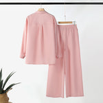 LinkMejor Women Suits - Long Sleeve Lantern Sleeve Elastic Waist Pants Wide Leg Pants with Pockets Casual Tops Trousers Two-Piece Set Plus Size