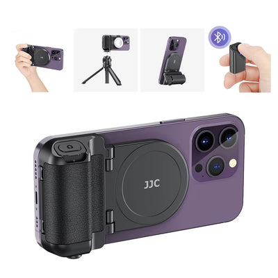 LinkMejor Snapgrip Magnetic Phone Grip Stand with bluetooth Remote 17 Heavy-Duty Magnets 5.1lbs MagSafes Tripod Mount 180°Rotation for iPhone 16 15 14 Vlog Selfie Video