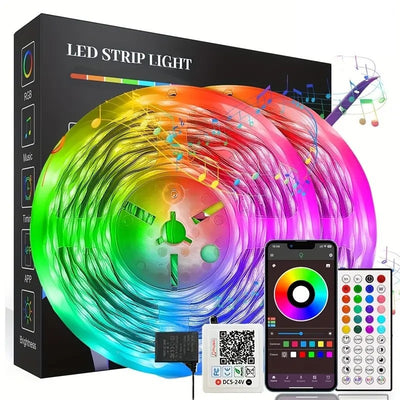 Elfeland RGB Bluetooth LED Light Strip Smart Atmosphere Light Indoor 24V EU Plug With 44-Key Remote Control for TV Wall Computer Room Bedroom