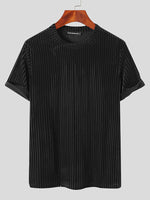 LinkMejor Men T-Shirts Fashion Solid Color Skinny Elastic Top Tee Casual Summer Round Neck Short Sleeve Mens Clothing