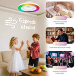 Elfeland Smart RGB LED Ceiling Fan Light 3 Color Temperatures 2H Timer 6 Wind Speeds Quiet Operation APP & Remote Control for Home Rooms