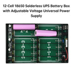 DC UPS 12 Slot 18650 Battery Power Supply Box DIY Power Bank Kit USB 12-24V Adjustable 24W 0.1V Accuracy Optical Modem Router NAS Uninterruptible Power Supply