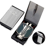 2 in 1 Portable Folding Reading Glasses with Metal Glasses Case Mobile Phone Holder HD Anti-Fatigue Anti-blue Light Presbyopic Glasses